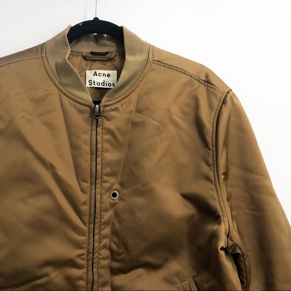 Acne Studios Men Mylon Matt Satin Bomber Jacket MA-1 Zip Up Brown Tan Size 48 - Picture 4 of 11